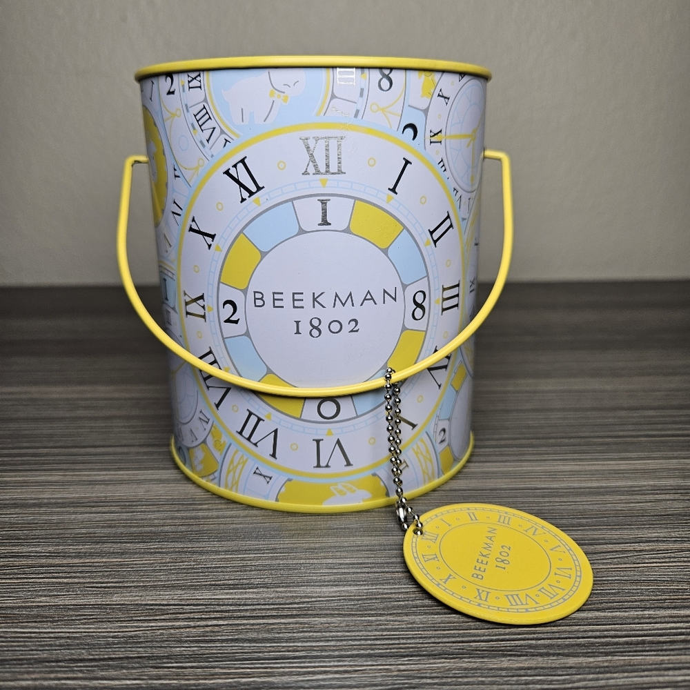 Beekman 1802 Goat Soap Holiday White Beauty Pail Tin Yellow Clock Digits New